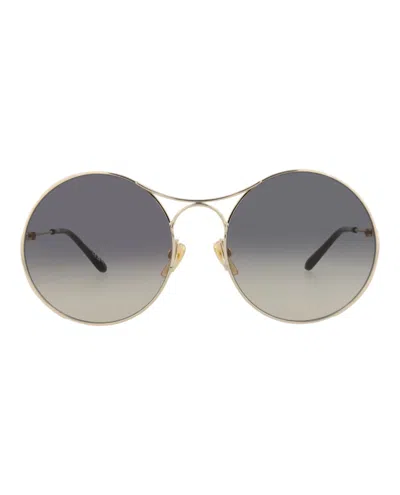 Pre-owned Chloé Women's Chloe Roundframe Metal Sunglasses In Gold Gold Grey (ch0166s/30014096/001)