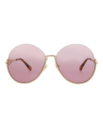 Pre-owned Chloé Women's Chloe Roundframe Metal Sunglasses In Gold Gold Pink (ch0067s/30011433/004)