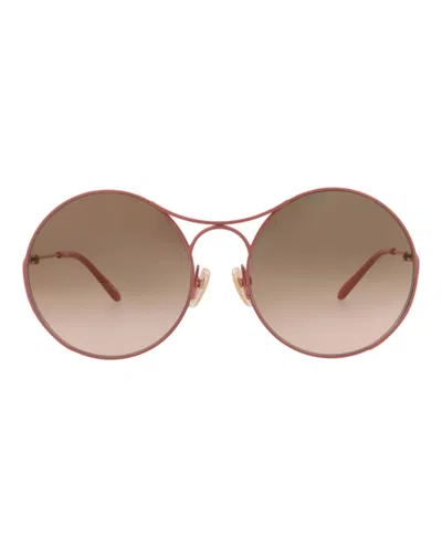 Pre-owned Chloé Women's Chloe Roundframe Metal Sunglasses In Pink Pink Brown (ch0166s/30014096/004)