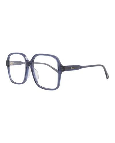 Pre-owned Chloé Women's Chloe Squareframe Bio Acetate Optical Frames In Blue Blue Transparent (ch0126oa/30013655/003