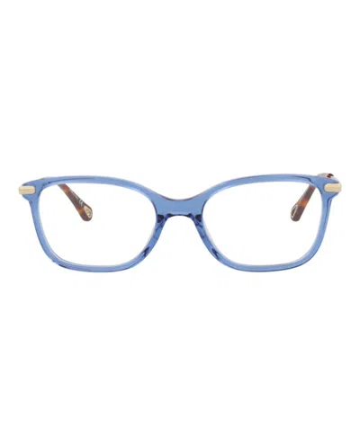 Pre-owned Chloé Women's Chloe Squareframe Bio Acetate Optical Frames In Blue Gold Transparent (ch0059o/30011441/004)