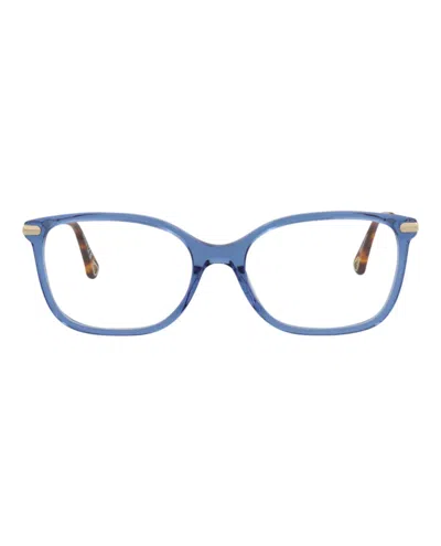 Pre-owned Chloé Women's Chloe Squareframe Bio Acetate Optical Frames In Blue Gold Transparent (ch0059o/30011441/012)