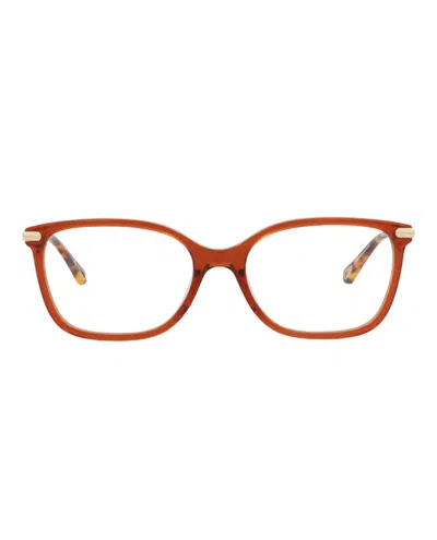 Pre-owned Chloé Women's Chloe Squareframe Bio Acetate Optical Frames In Brown Gold Transparent (ch0059o/30011441/010