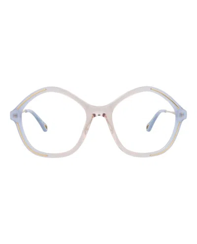 Pre-owned Chloé Women's Chloe Squareframe Bio Acetate Optical Frames In Light Blue Gold (ch0062o/30011511/003)