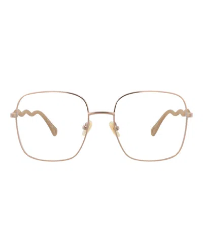 Pre-owned Chloé Women's Chloe Squareframe Metal Optical Frames In Beige Brown (ch0056o/30011442/002)