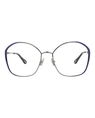 Pre-owned Chloé Women's Chloe Squareframe Metal Optical Frames In Blue Blue Transparent (ch0017oa/30009909/001)