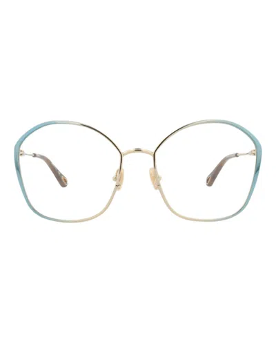 Pre-owned Chloé Women's Chloe Squareframe Metal Optical Frames In Blue Blue Transparent (ch0017oa/30009909/002)