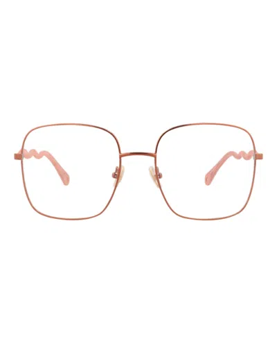 Pre-owned Chloé Women's Chloe Squareframe Metal Optical Frames In Brown Pink Transparent (ch0056o/30011442/001)