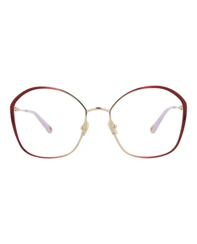 Pre-owned Chloé Women's Chloe Squareframe Metal Optical Frames In Burgundy Burgundy Transparent (ch0017oa/30009909/0