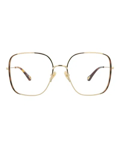 Pre-owned Chloé Women's Chloe Squareframe Metal Optical Frames In Gold Gold Transparent (ch0038o/30009845/001)