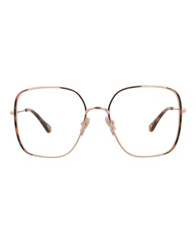 Pre-owned Chloé Women's Chloe Squareframe Metal Optical Frames In Gold Gold Transparent (ch0038o/30009845/002)