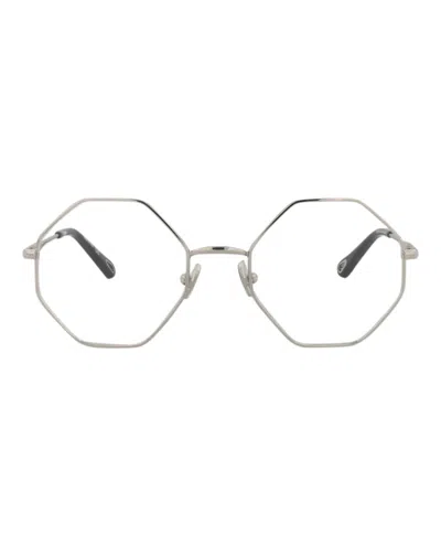 Pre-owned Chloé Women's Chloe Squareframe Metal Optical Frames In Silver Silver Transparent (ch0022o/30009816/003)