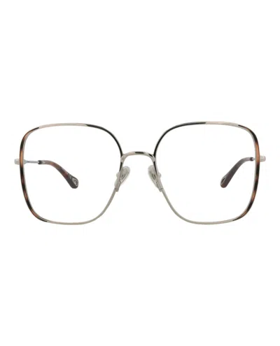 Pre-owned Chloé Women's Chloe Squareframe Metal Optical Frames In Silver Silver Transparent (ch0038o/30009845/003)