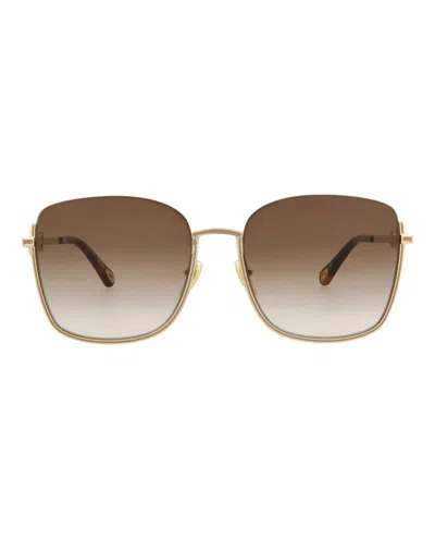 Pre-owned Chloé Women's Chloe Squareframe Metal Sunglasses In Gold Gold Brown (ch0070sk/30011505/003)