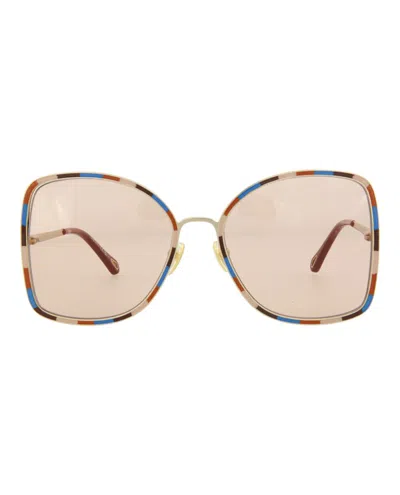 Pre-owned Chloé Women's Chloe Squareframe Metal Sunglasses In Gold Gold Orange (ch0101s/30012460/002)