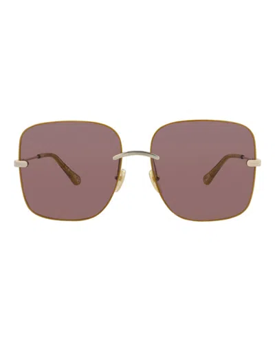Pre-owned Chloé Women's Chloe Squareframe Metal Sunglasses In Gold Gold Violet (ch0134s/30013647/003)
