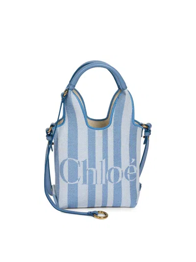 Chloé Women's  Stripy Mini Jacquard Tote Bag In Blue