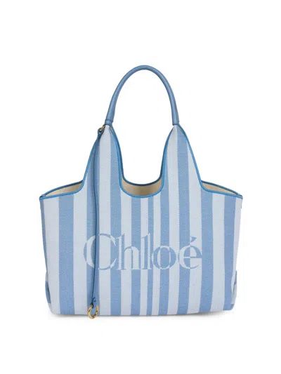 Chloé Women's  Stripy Small Jacquard Tote Bag In Blue