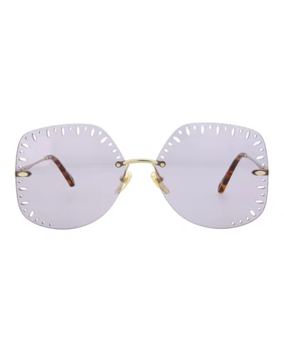 Pre-owned Chloé Women's Chloe Yse Squareframe Metal Sunglasses In Gold Gold Violet (ch0111s/30012464/004)