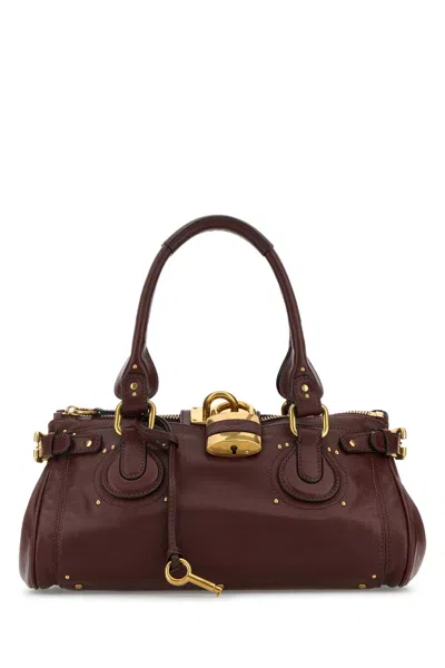 Chloé Chloe Women Chocolate Leather Paddington Shoulder Bag In Burgundy