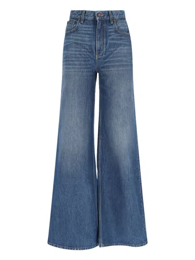 Chloé Women's Cotton Denim Jeans With Calf Leather Patch In Blue