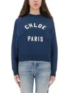 Chloé Mockneck Cotton Sweatshirt With Logo In Blue