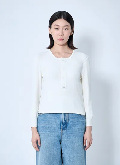 Chloé Women Cotton-jersey Henley Shirt In White