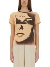 Chloé Multicolor Crewneck T-shirt With Maxi Graphic Print On The Front In Wool Blend Woman