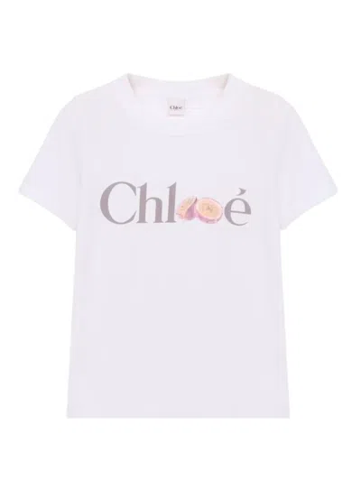 Chloé Women's Cotton T-shirt With Front Logo And Crew Neck In White