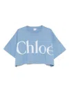 Chloé Women Light Blue Jersey Cropped Logo T-shirt In Blue