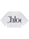 Chloé White Cropped T-shirt With Logo Lettering Print In Cotton Woman