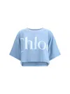 Chloé Oversize Signature Logo Crop Graphic T-shirt In Blue