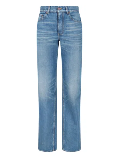 Chloé Women's Denim Jeans With Calf Leather Patch In Blue