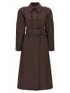 Chloé Chloe Houndstooth Double-breasted Belted Wool Coat In Brown