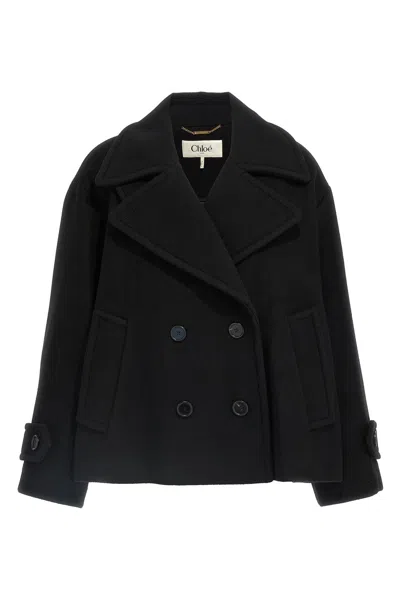 Chloé Women Double Breasted Wool Coat In Black