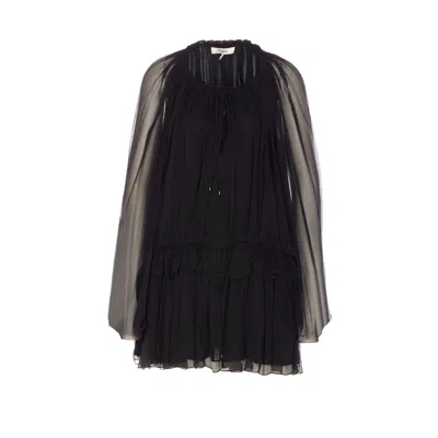 Chloé Ruffled Draped Silk Minidress In Black