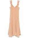 Chloé Long Silk Dress With Flared Skirt And Ruffled Straps In Multicolor