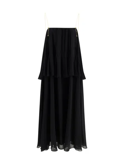 Chloé Open-back Embellished Tiered Silk-georgette Maxi Dress In Black