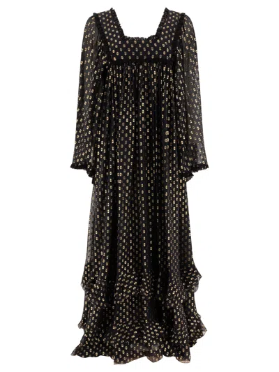 Chloé Maxi Dress Silk Ruffles Scoop Neckline In Black