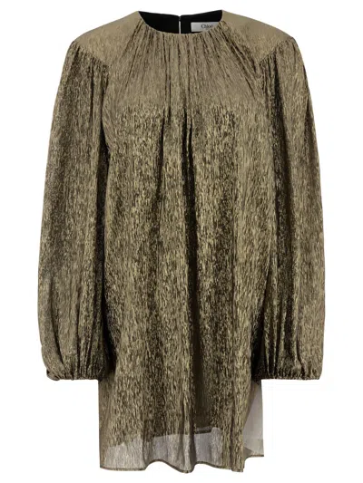 Chloé Voluminous Puff Sleeve Dress In Gold Silk Blend In Green