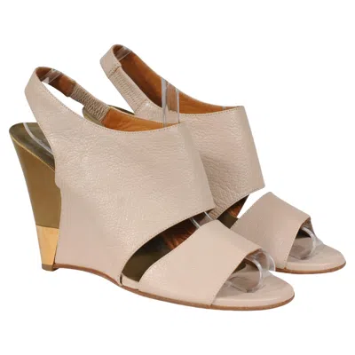 Pre-owned Chloé Chloe Women Eliza Slingback Wedge Sandals Size Us 9.5 Eu 39.5 Tan Brown Leather