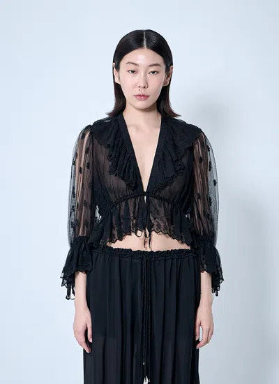 CHLOÉ CHLOÉ WOMEN EMBROIDERED LACE RUFFLE TOP