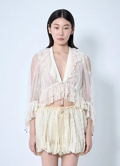 CHLOÉ CHLOÉ WOMEN EMBROIDERED LACE RUFFLE TOP