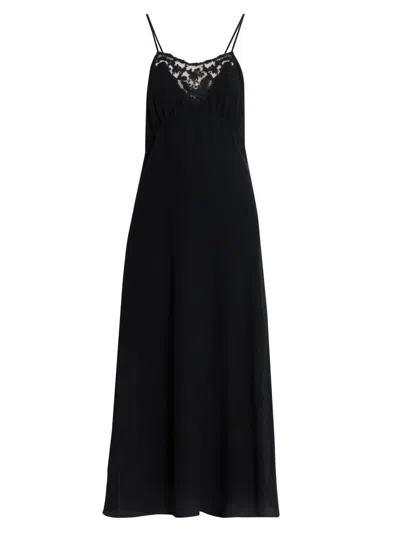 Chloé Lace-trimmed Silk Crepe De Chine Midi Dress In Black