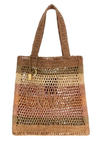 Chloé Chloe Women Embroidered Raffia Small Summer Banana Shopping Bag In Brown