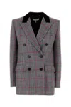 Chloé Double-breasted Velvet-trimmed Checked Wool Blazer