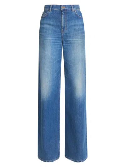 Chloé Women's Faded Wide-leg Jeans In Blue