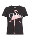 Chloé Women Black Crewneck T-shirt With Maxi Logo Print On The Front In Cotton Woman In Black