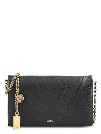 CHLOÉ WOMEN'S FLAP WALLET WITH GOLD ZIP CHAIN