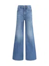 Chloé Blue High Waisted Jeans With Wide Leg And Logo Patch On The Rear In Denim Woman In Blue